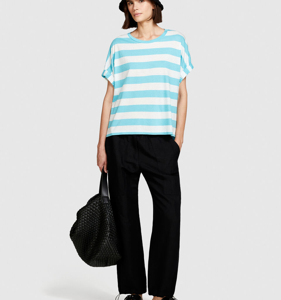 Uneven striped t-shirt - women's short sleeve t-shirts - Blue | Sisley image number 1